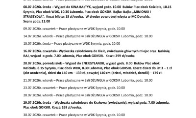 Wyjazdy wakacyjne z GOKSiR