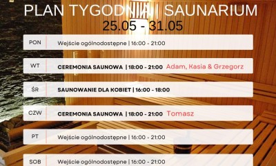 Plan tygodnia saunarium 25.05-31.05